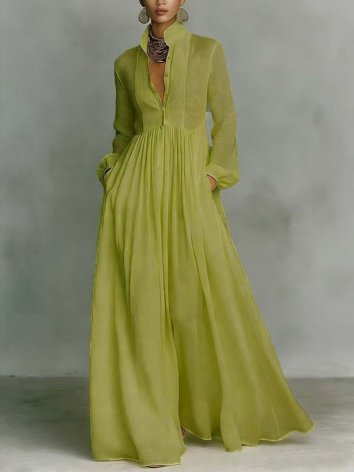 Long-sleeved Waist Slimming A- Line Long Skirt Elegant Holiday Even