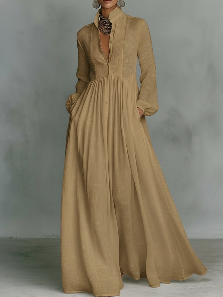 Long-sleeved Waist Slimming A- Line Long Skirt Elegant Holiday Even
