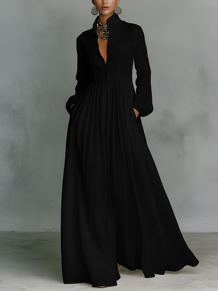 Long-sleeved Waist Slimming A- Line Long Skirt Elegant Holiday Even