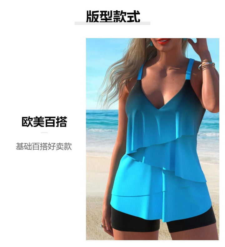 Ombre Ruffle Trim Two-Piece Bikini