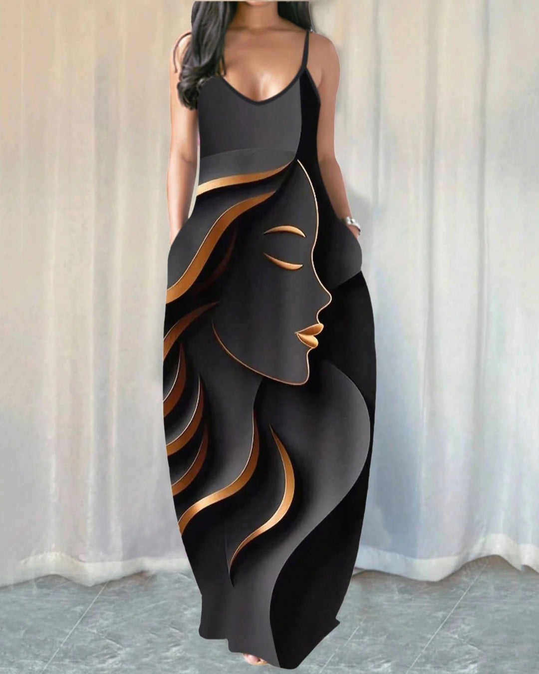 Sling African Abstract Art Pocket Maxi Dress
