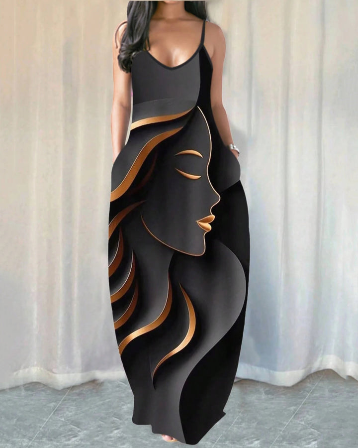 Sling African Abstract Art Pocket Maxi Dress