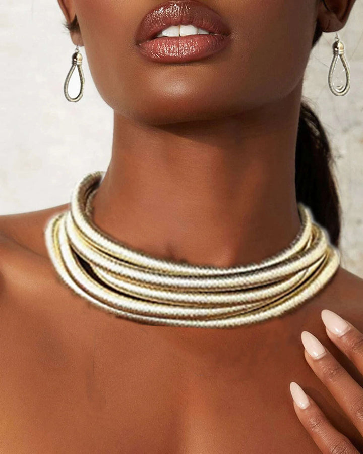 Layered Braided Choker Necklace Earring Set