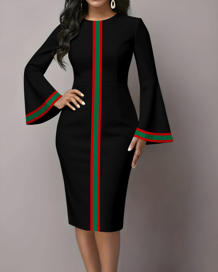 Simple Striped Flared Sleeves Mini Dresses