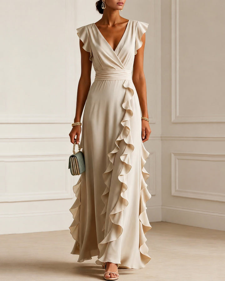 Elegant Ruffle Wrap Maxi Dress