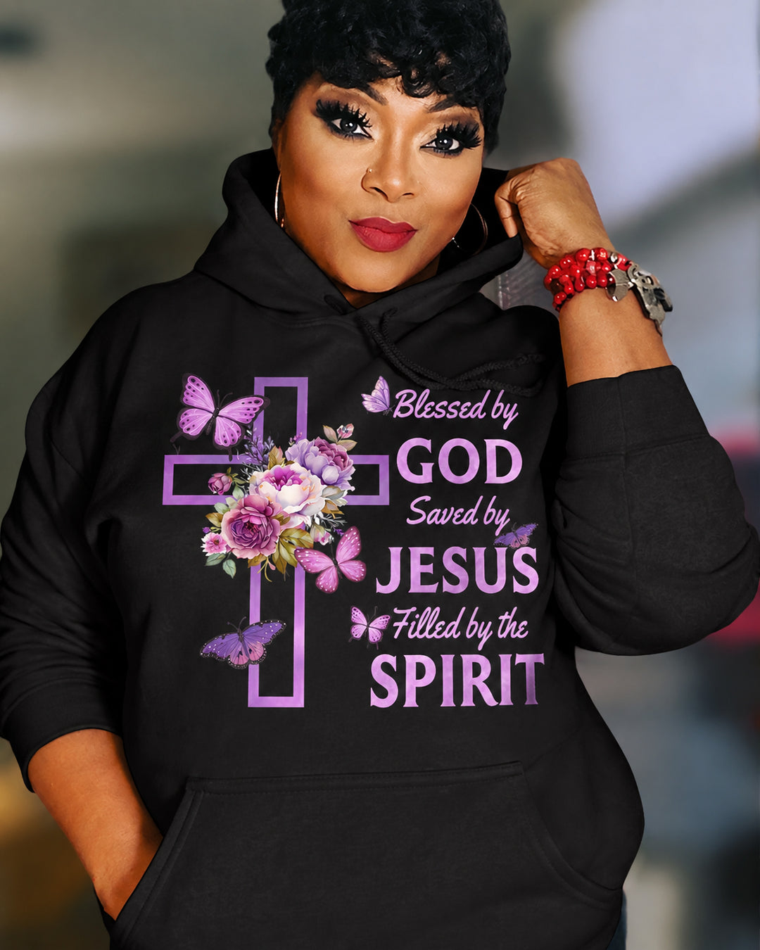 Blessed By God Saved By Jesus Cotton Long Sleeve Hoodies