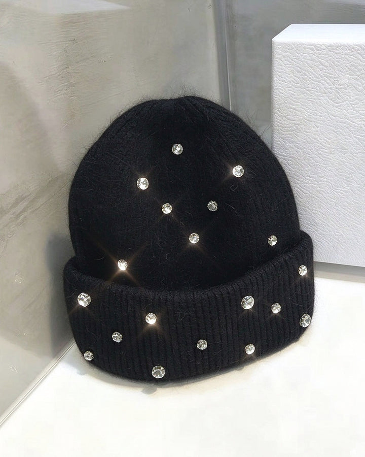 Rhinestone-embellished Knitted Warm Hat