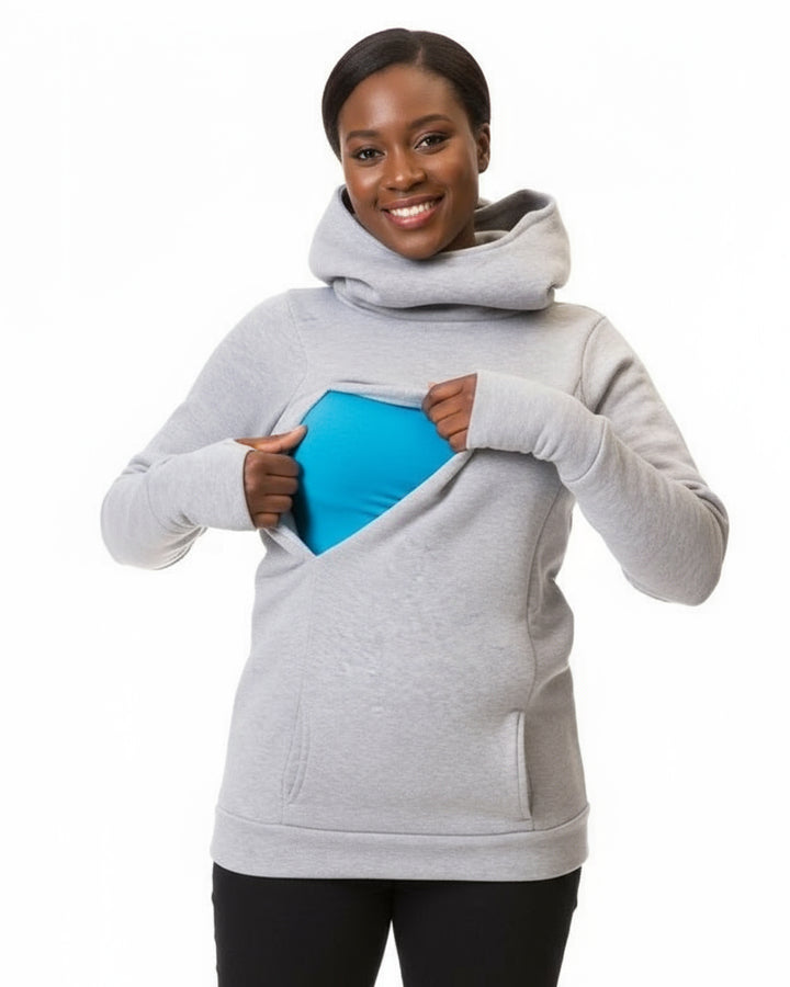 Breastfeeding Women Fleece-Lined Thickened Long-Sleeved Dew Half-Finger Sweatshirt