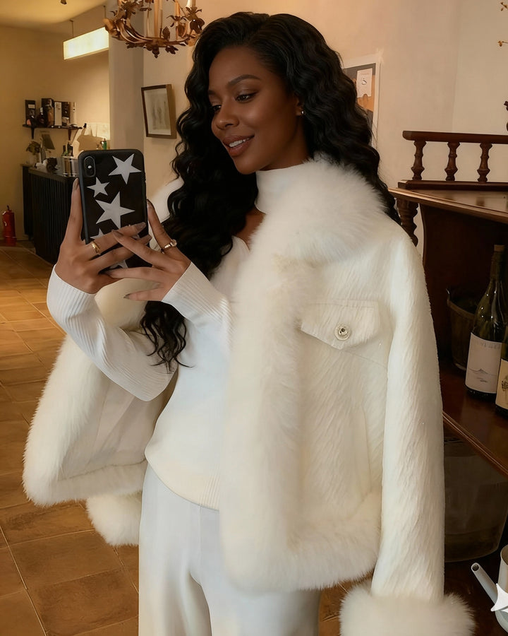 Mosaic Tweed Faux Fox Fur Top