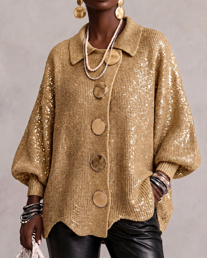 Women's Sequin Knit Lantern Sleeve Cardigan