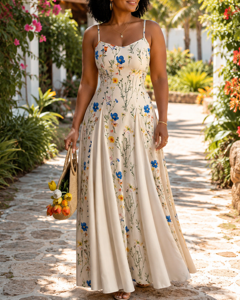 Women's Floral Print Casual Holiday Style Sleeveless Dress