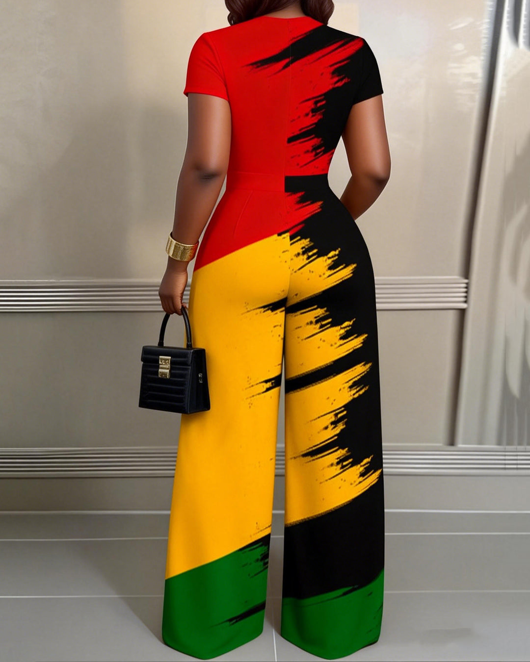 Color Blocks 2pcs Set Wide Leg Jumpsuit