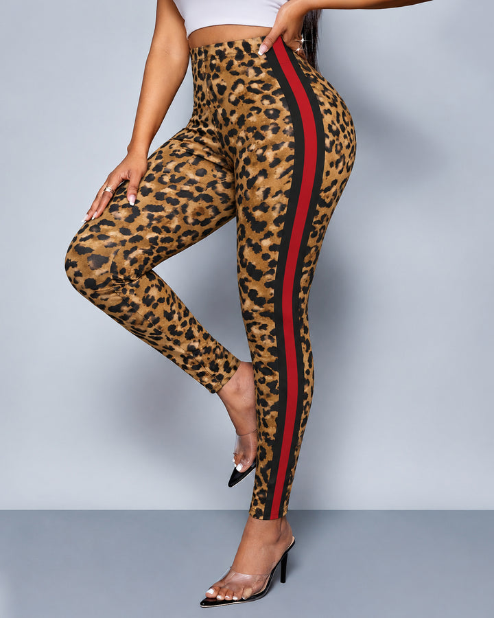 Sexy Leopard Print and Stripes Fitted Stretchy Leggings