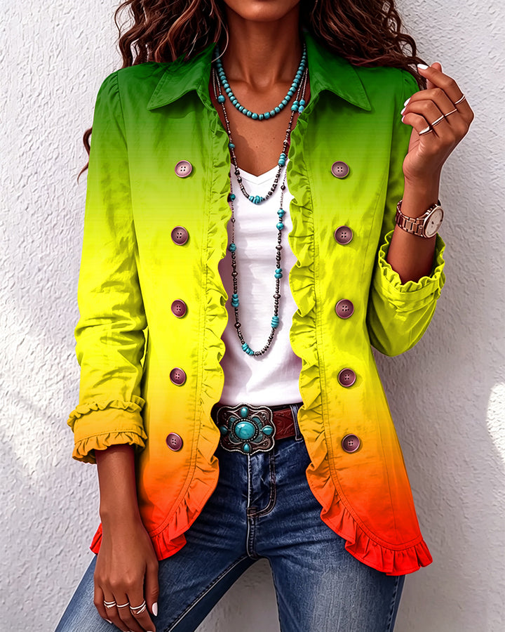 Reggae Gradient Linen Blend Ruffle Jacket