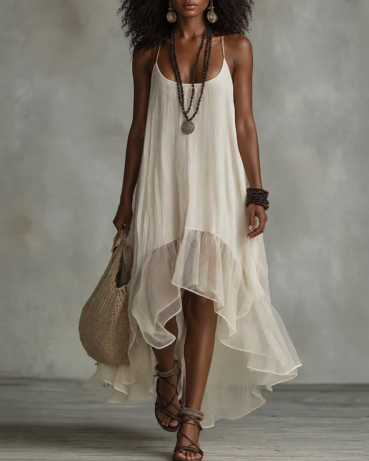 Women's Casual Sleeveless Spaghetti Strap Cami Dress With Asymmetrical Hem