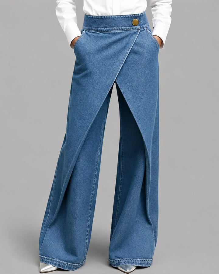 Stylish High-waisted Crossover Placket Pocket Casual Jeans