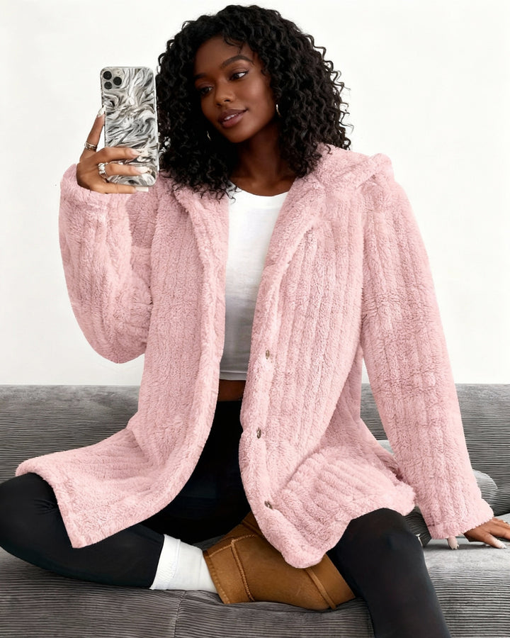 Solid Color Long Sleeve Hooded Loose Plush Jacket