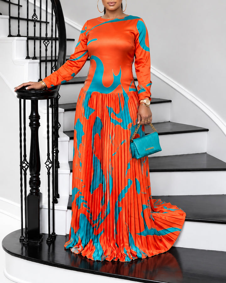 Satin Pleated Maxi Dress Statement Pleated Gown