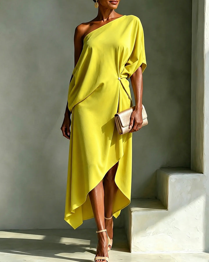 Off-shoulder Elegance Drape Midi Dress