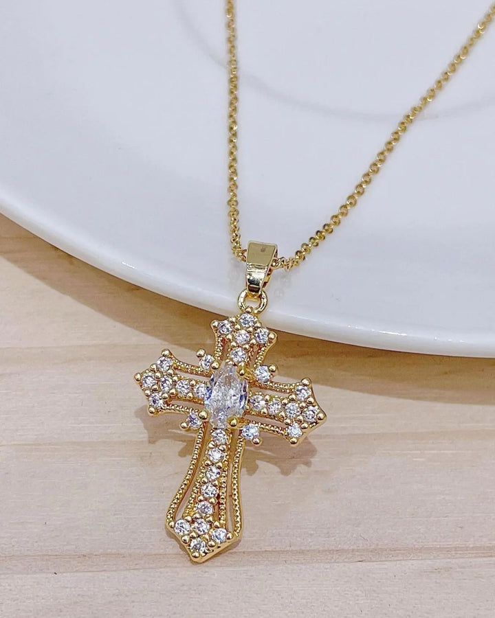 Rhinestone Cross Pendant Necklace For Women For Gift