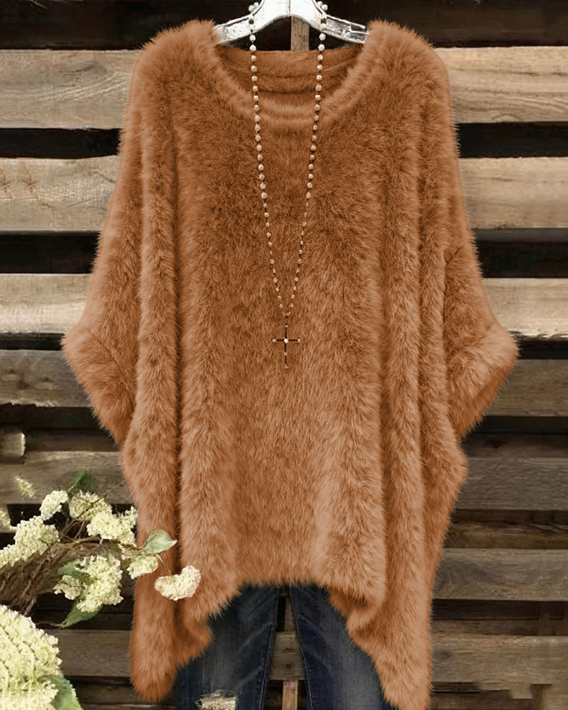 Crew Neck Plush Irregular Loose Top