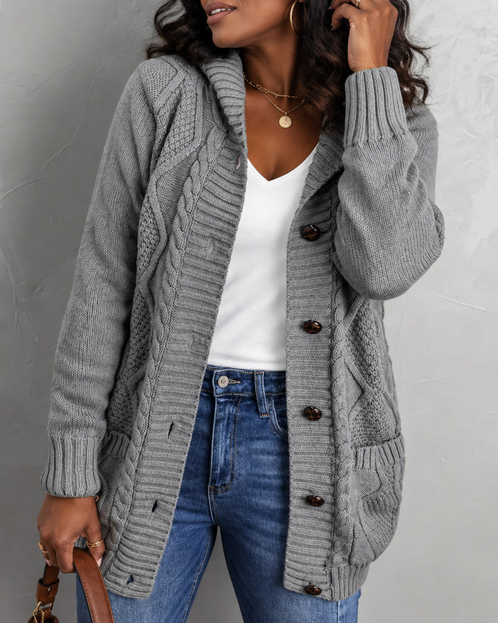 Women's Hooded Cable Knit Cardigan