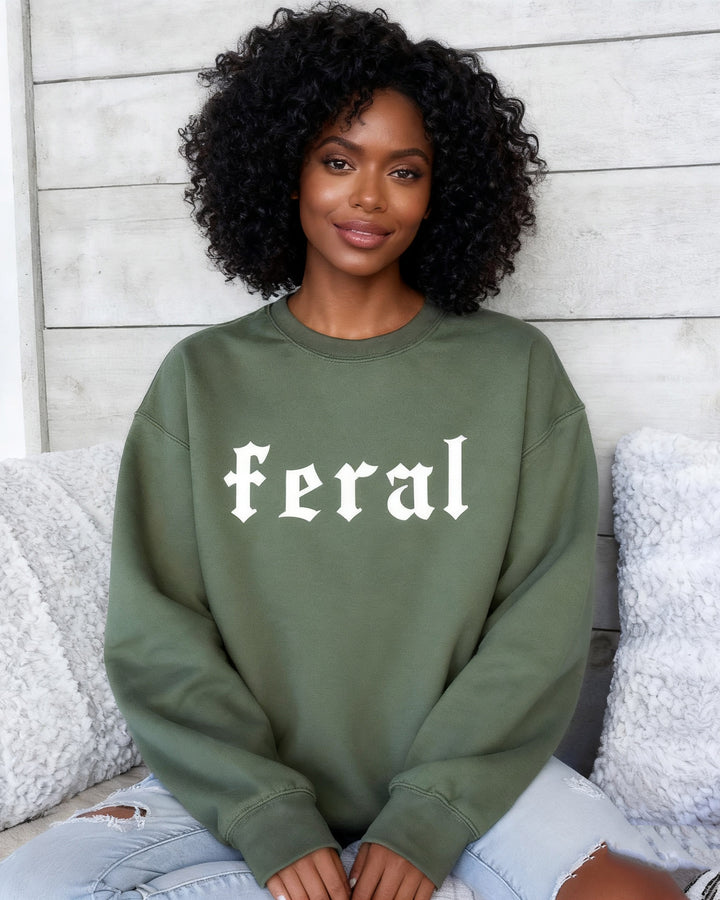 Feral Girl Print Crewneck Long Sleeve Sweatshirt