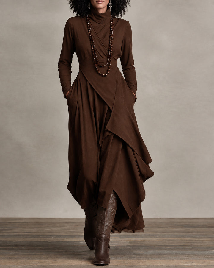 Women Turtleneck Long Sleeve Midi Dress