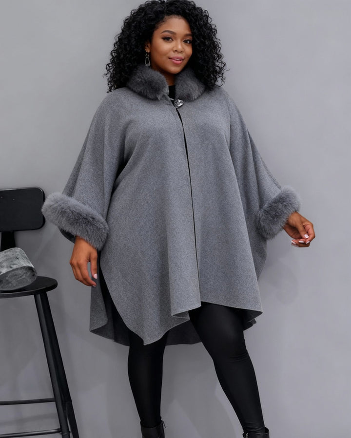 Autumn-Winter Hepburn-Style Wool Cape Coat (Rabbit Fur Collar) | Perfect for Self & Gift for BFF/Sister/Family