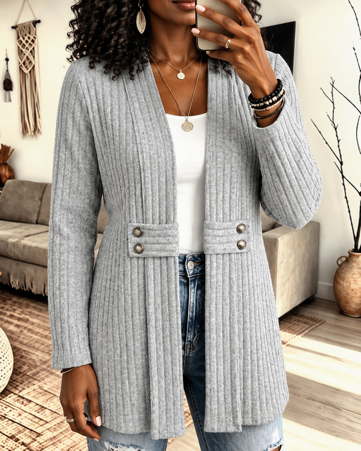 Women's Ribbed Knit Open Front Mid Length Sweater Cardigan