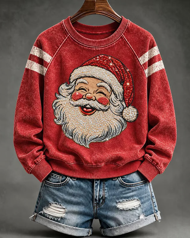 Women's Vintage Santa Claus Print Round Neck Sweatshirt