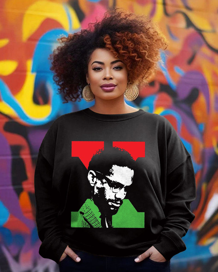 Malcolm X Black History Crewneck Long Sleeve Sweatshirt