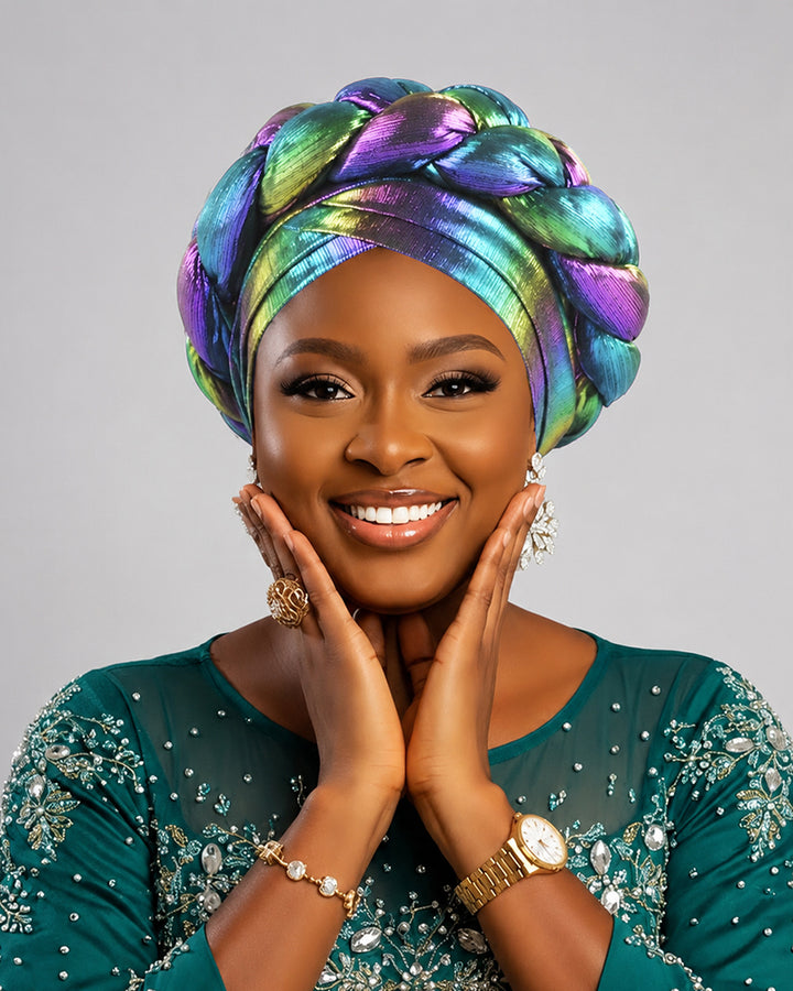 Double Brim Iridescent Braided Turban Hat