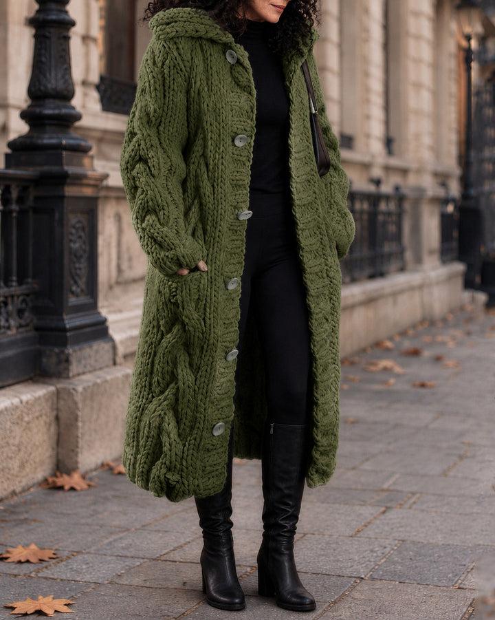 Women's Chunky Cable Knit Oversized Long Sleeve Button Down Cardigan