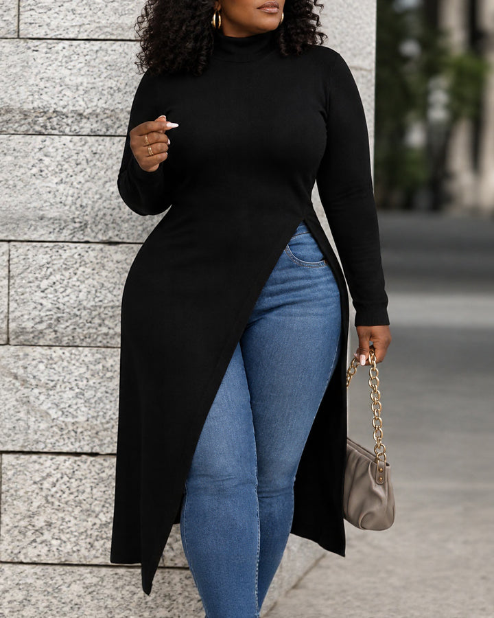 Women's Turtleneck Long Sleeve Maxi Tunic Top