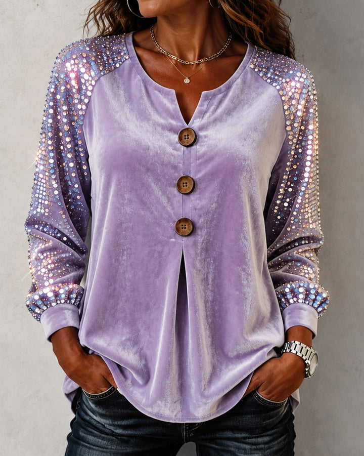 Velvet Sequin Raglan Long Sleeve Blouse