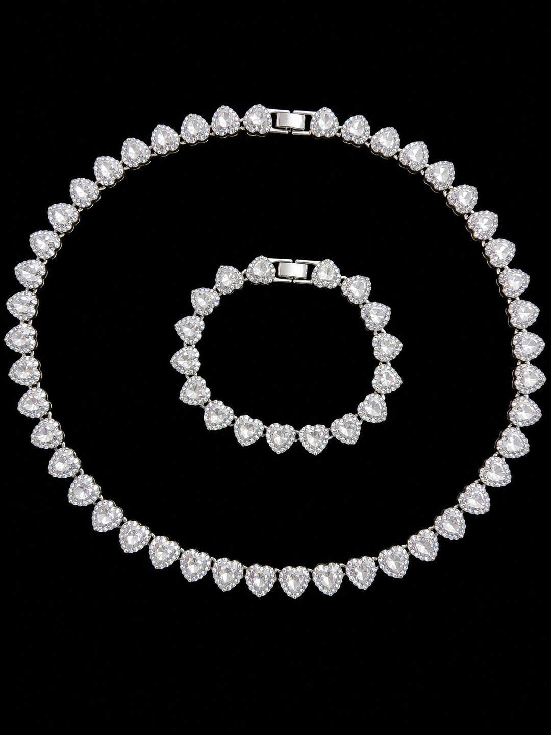2Pieces/Set Bling Bling Love Heart Shape Chain Necklace and Bracelet