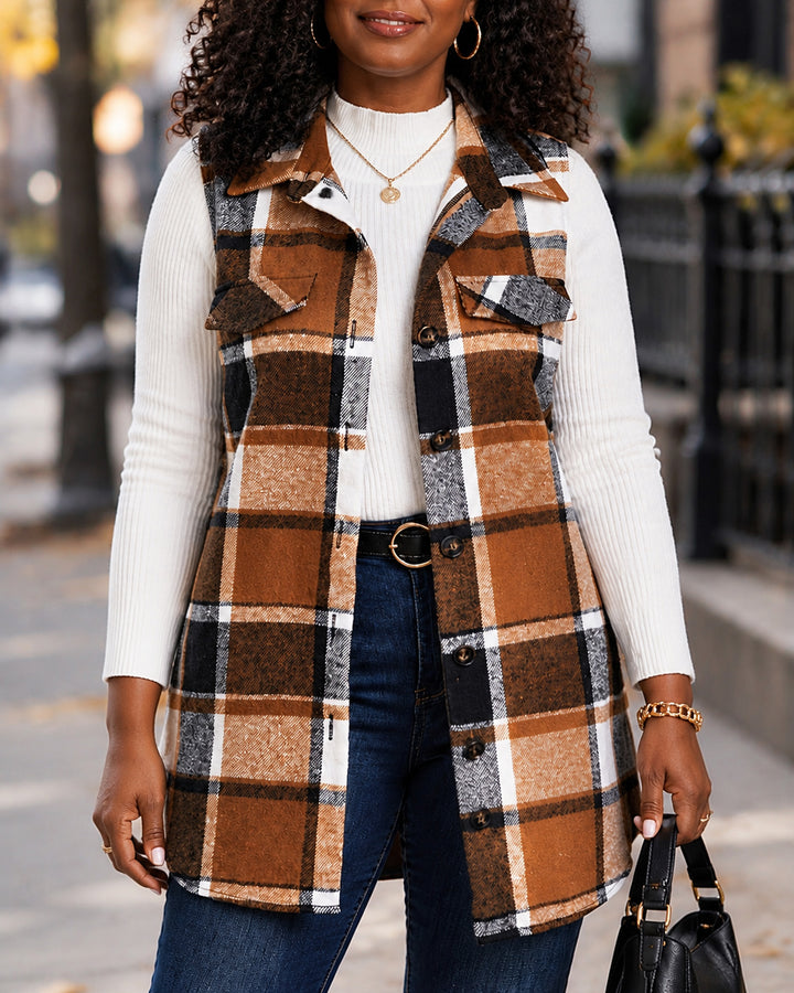 Women's Plaid Sleeveless lannel Gilet Vest Jacket