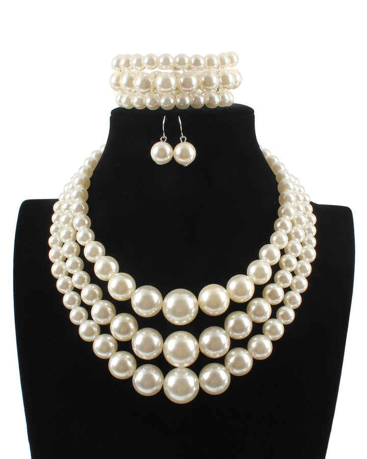 3pcs/set Elegant Imitation Pearl Multilayer Necklace Party Jewelry Set