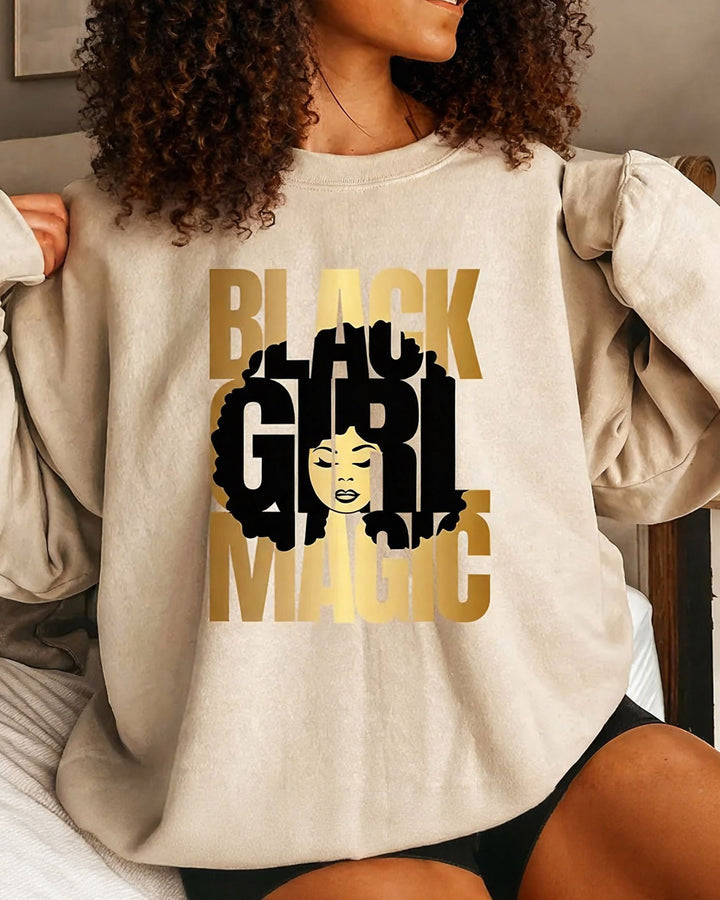Black Girl Magic Print Crewneck Long Sleeve Sweatshirt