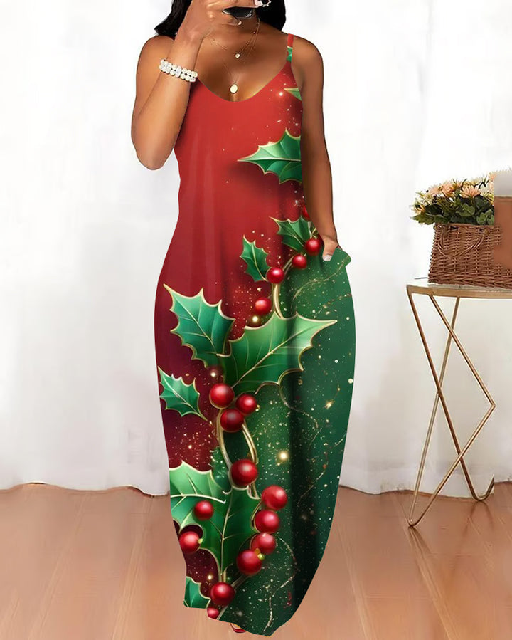 Sling Merry Christmas Buffalo Pocket Maxi Dress