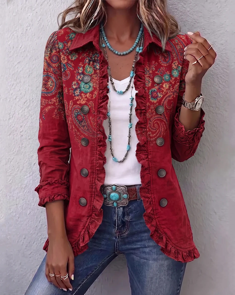 Cashew Flower Splicing Ruffle Blazer Jacket