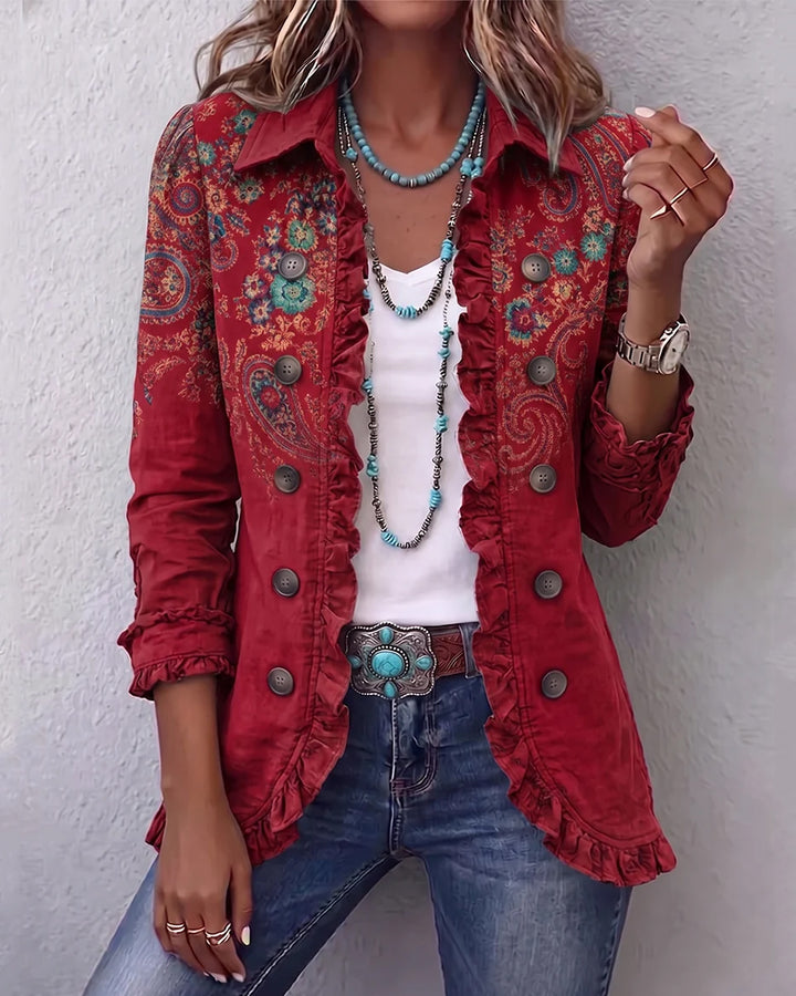 Cashew Flower Splicing Ruffle Blazer Jacket