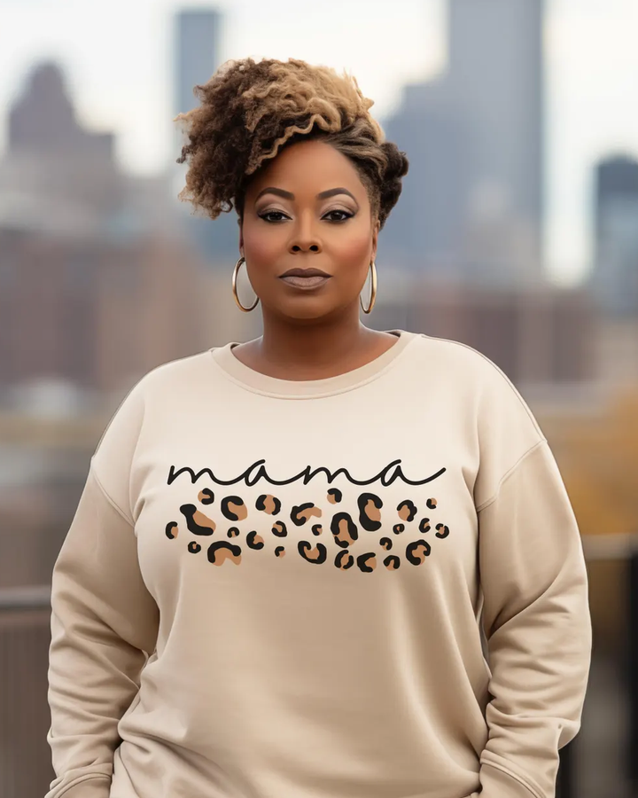 Leopard Mama Print Crewneck Long Sleeve Sweatshirt