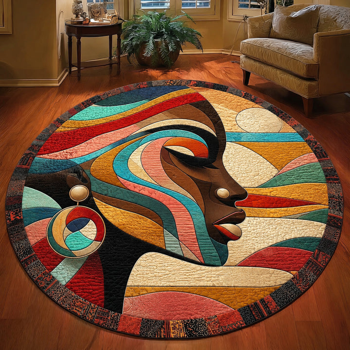 Color-blocking Art Featuring African Women Quilted Round Mat