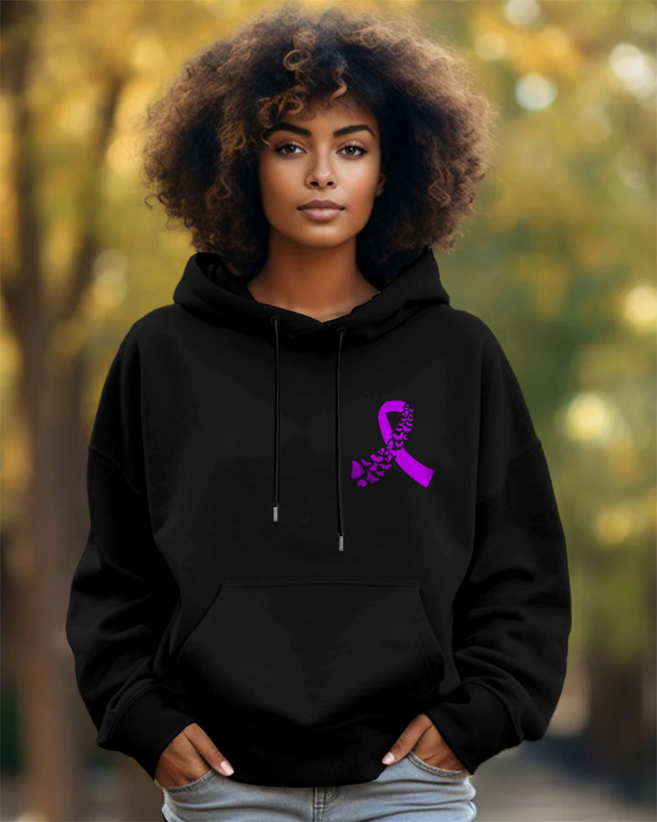 Purple Ribbon Woman for Change Cotton Long Sleeve Hooded Sweat