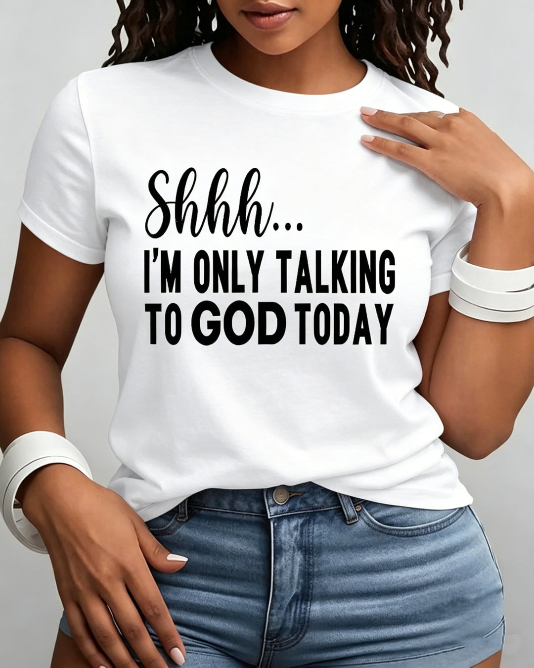 100% Cotton Shhh I'm Only Talking to God Today Crew Neck Short Sleeve Tshirt