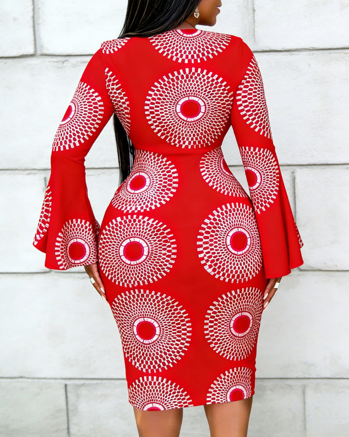 Classic Ankara Polka Dot Print Flared Sleeves Mini Dresses
