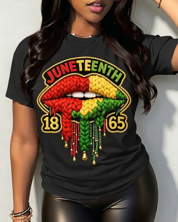 100% Cotton Juneteenth 1865 Lips Crew Neck Short Sleeve Tshirt