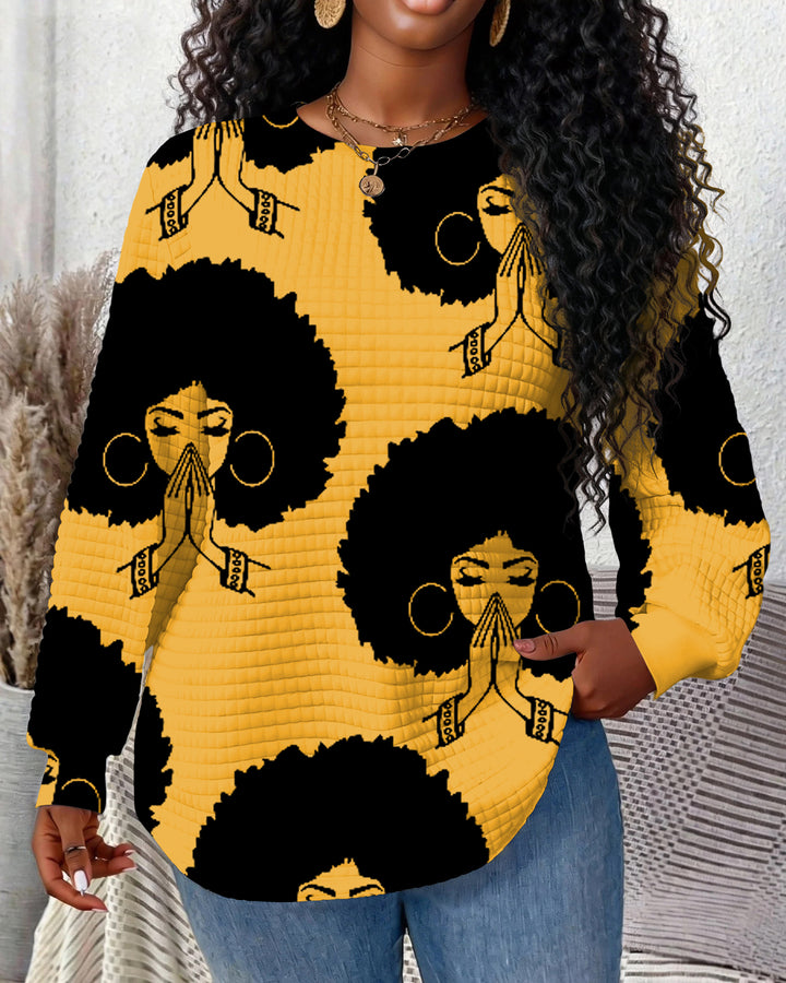 Praying Girl Waffle Crewneck Long Sleeve Sweatshirt